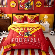 Football 7 Pieces Comforter Sets Queen Size Rugby Sports Bedding Set for Boys