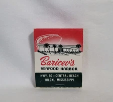 Vintage Baricev's Seafood Harbor Restaurant Matchbook Biloxi MS Advertising Full