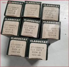 8 Pack Clarostat 155-93  Potentiometer A47 500K S 0.5 Watt 500K Ohm Vintage