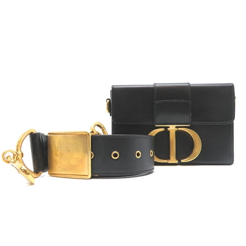 SAC BANDOULIÈRE AUTHENTIQUE CHRISTIAN DIOR 30 MONTAIGNE DH85783 CUIR DE VEAU NOIR FEMME