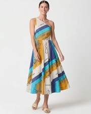 NWT J.Crew One-Shoulder Midi in Ratti® Sail Away Print Cotton Midi Dress 12
