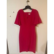Eliza J Pink Flutter Sleeve V-Neck Sheath Dress Size 10 Crepe Cocktail Midi