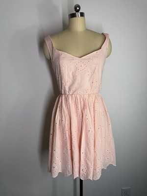 Audrey Parks x Francesca's Pink Chiara Bow Back Eyelet Mini Dress Small NWT