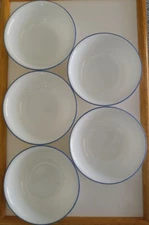Set of 5 Memphis Light Blue Trim 6.25" Cereal / Soup Bowls Excellent Condition 
