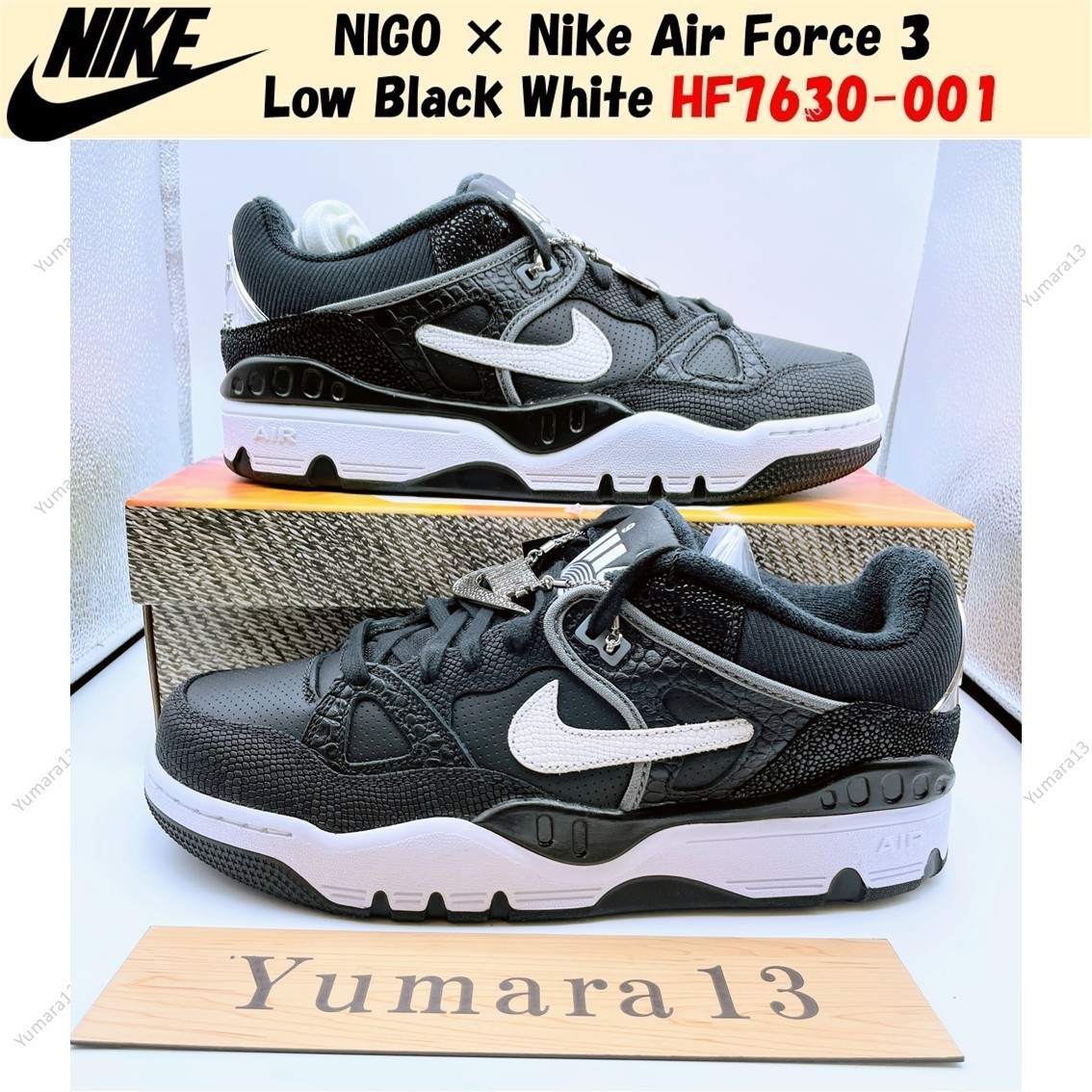 NIGO × Nike Air Force 3 Low Black White HF7630-001 Men's Size | eBay