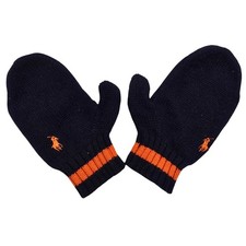 Ralph Lauren Angora Fur mittens Navy Blue Orange Pony Logo gloves size 4-7 NEW