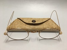 Antique 1/10-12k Gold Wire Rim Round Glasses w/Riding Bow Temples  Case