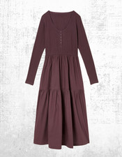 Womens Fat Face Midi Dress Louise Dusky Purple Jersey Woven Long Sleeve (Defect)