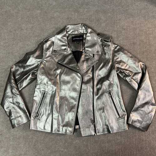 Who What Wear l Jacket Metallic-Silver Motorcycle long sleeve Medium Glam Rock