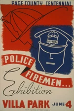 POLICE FIREMEN EXHIBITION PAGE COUNTY CENTENNIAL USA VINTAGE POSTER REPRO 12x16