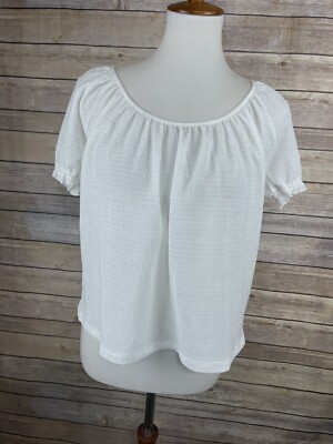 Madewell Texture & Thread Small NWT Peasant Top White Solid Boho Ruched Sleeve