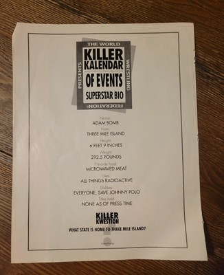 VINTAGE WWF NOVEMBER 1993 ADAM BOMB MAGAZINE POSTER/ CALENDAR 21X16 | eBay