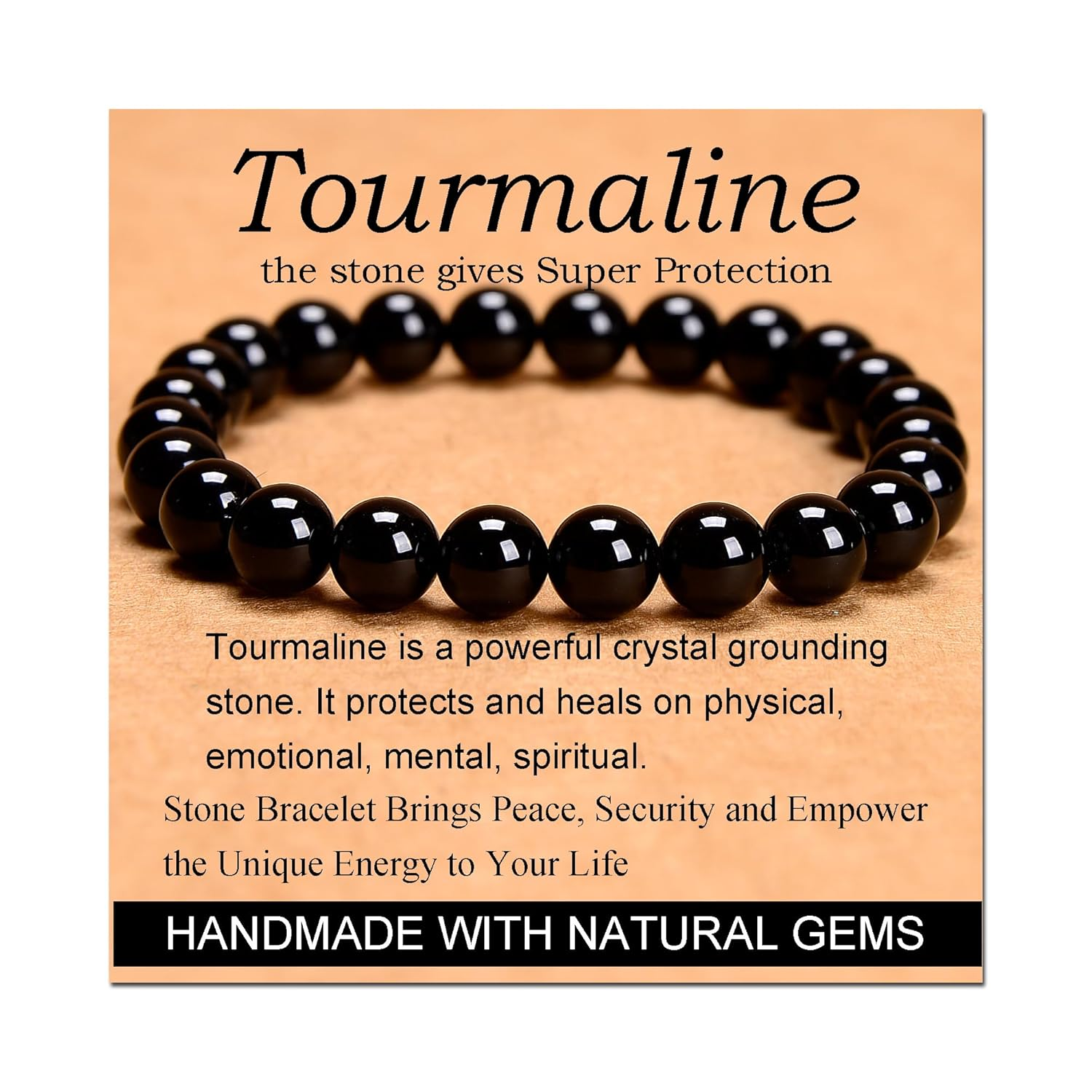 Black Tourmaline - Super Protection - Handmade Yoga Stretch Elastic Bracelet Nat