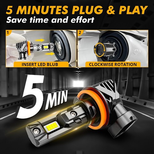 2x AUXBEAM H11 LED Headlight Bulbs Low Beam 60W 18000LM Super Bright White Lamps - Picture 2 of 10