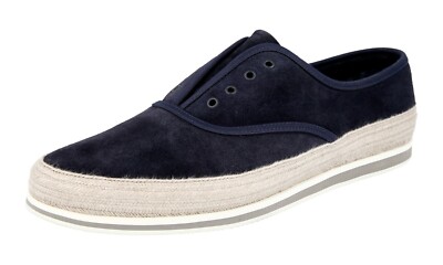 PRADA Men’s Navy SAINT TROPEZ Leather Espadrille Slip-On Sneaker Shoes 7 PRADA ST.TROPEZ Espadrilles Slip-on Sneakers - Navy Blue  main image 3