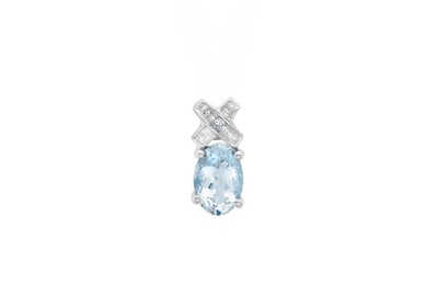 Diamants Et Aigue-Marine Bisou Pendentif 9ct or Blanc