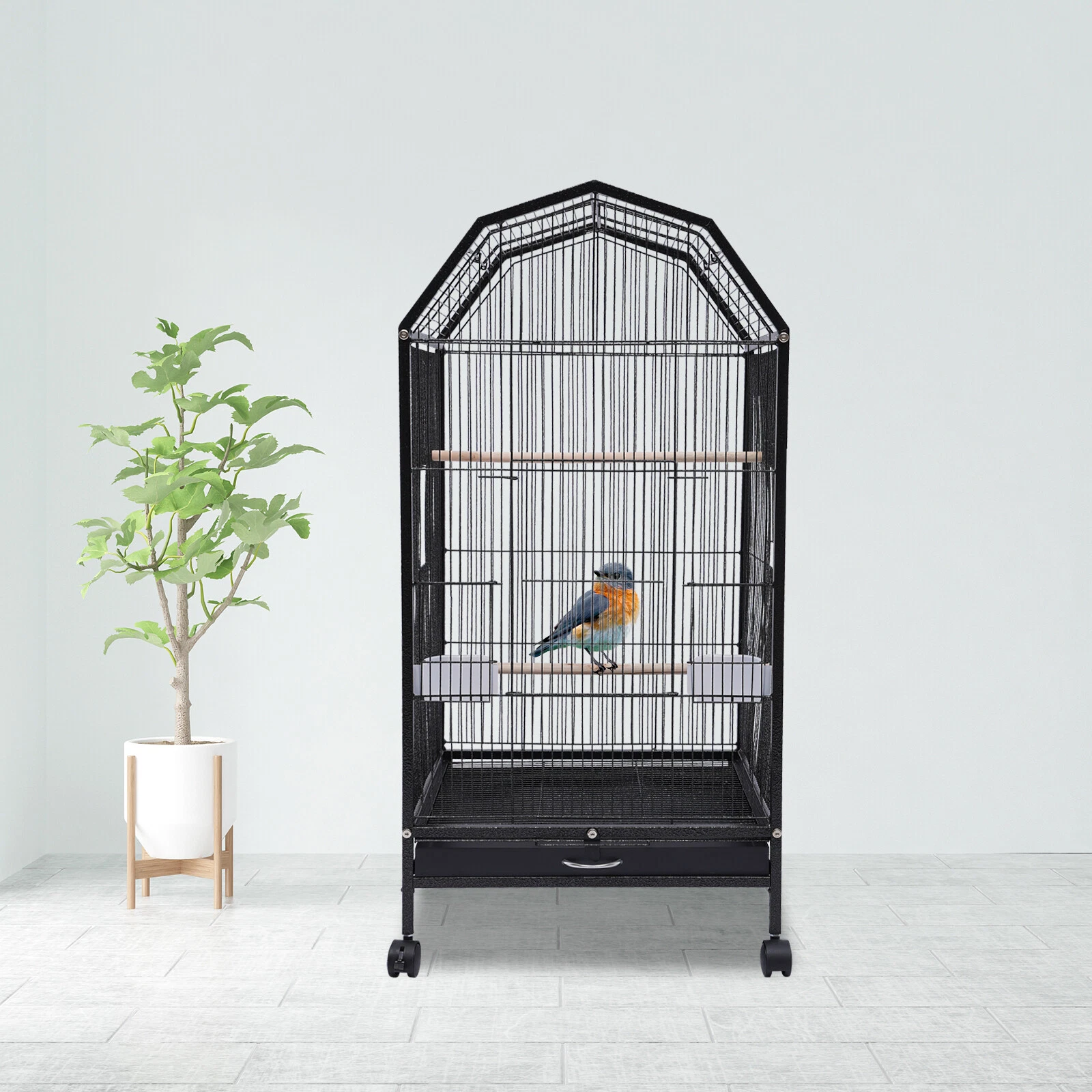 Large Parrot Cage Rolling Metal Bird Cage for Finch Lovebird Cockatoo Conure NEW