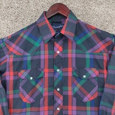 Vintage Wrangler X Long Tails Pearl Snap Shirt Men 15.5-33 Plaid Western Cowboy