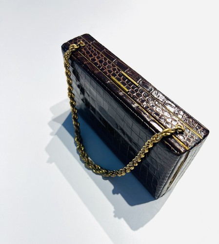 Vintage 1950’s Evans Brown Crocodile Compact Minaudière Bag - Picture 3 of 5