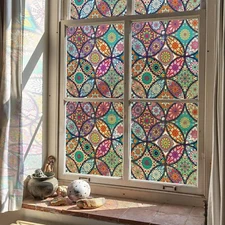 Stained Glass Window Film Privacy Decorative Tinting Film for Home Non-Adhesive