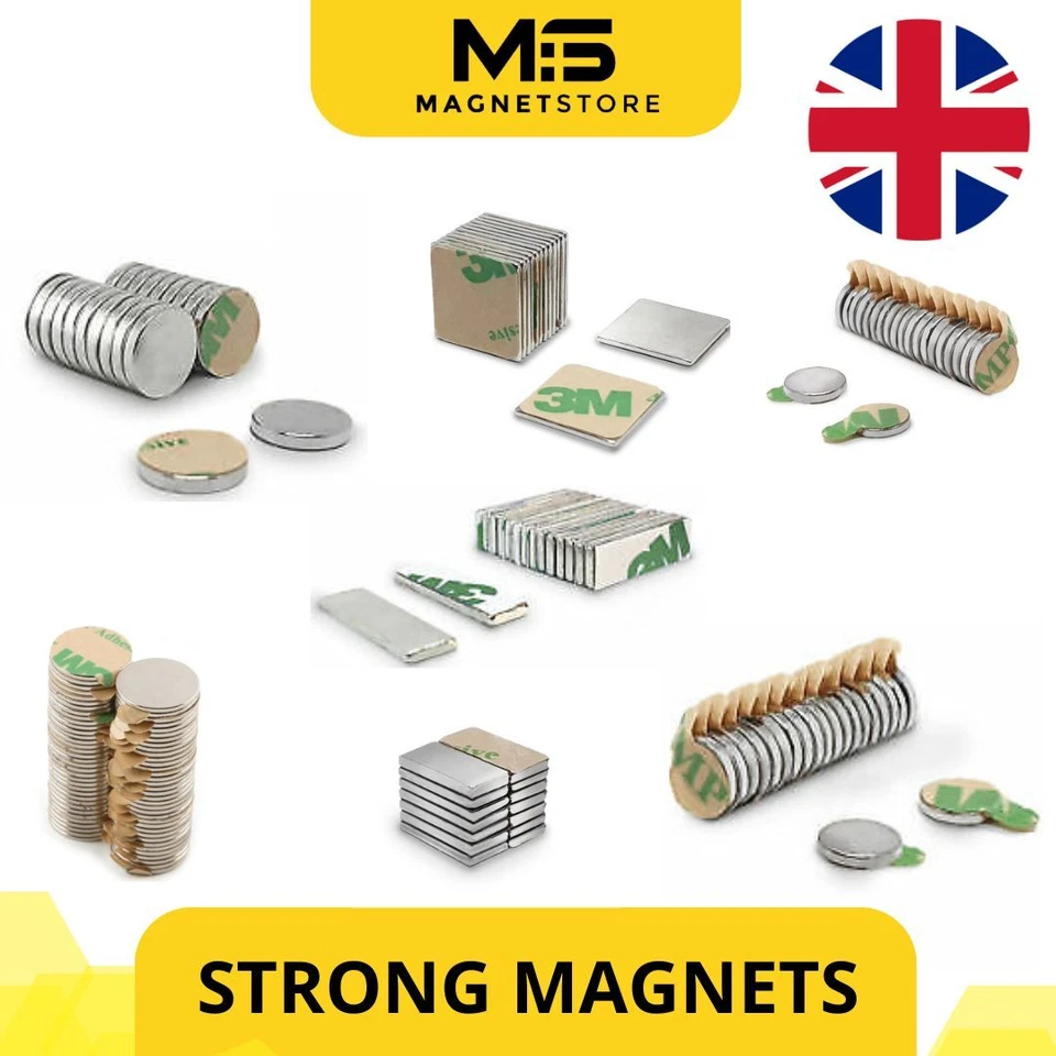 MAGNET STORE LIMITED 3M Adhesive Neodymium Magnets 6mm - 20mm Craft Strong Sticky DIY Disc Block