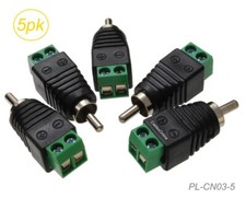 5-Pack RCA Male Plug to 2-Screw Terminal Block Connectors, PL-CN03-5