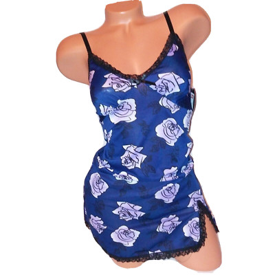 Pretty Necessities Chemise Slip XS Blue Floral Lace Trim New *READ