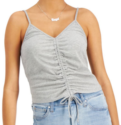 Love Fire Tank Top V-Neck Ruched-Front-Drawstring Grey Size MEDIUM NWT PA81