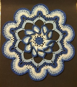 Blooming Flower Crochet Doily - Antique White and Blues