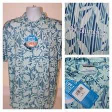 Columbia PFG Mens M Super Slack Tide Stretch Polo Shirt Floral Beach Golf Soft!