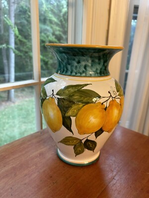 Falcone Vitri signed  Italian  Hand Painted Majolica Pottery Vase w/ Lemons