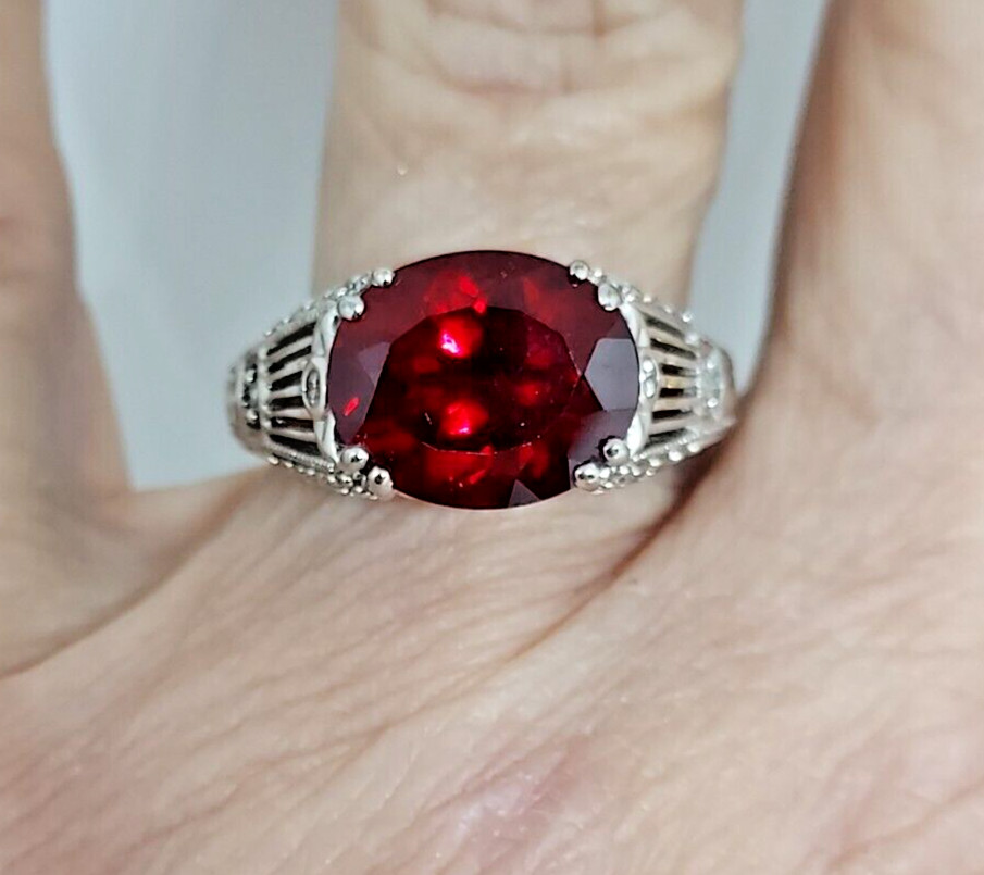 Sterling Silver Oval Lab Created Ruby & Cubic Zir… - image 6