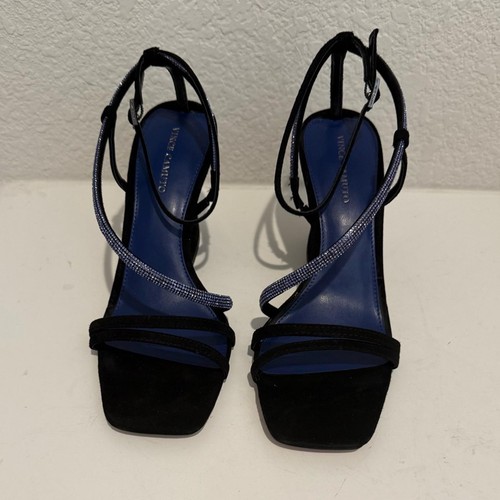 Vince Camuto Kressila schwarz Wildleder blau Kristall Riemchen Blockabsatz Sandalen 9 NEU - Bild 3 von 12