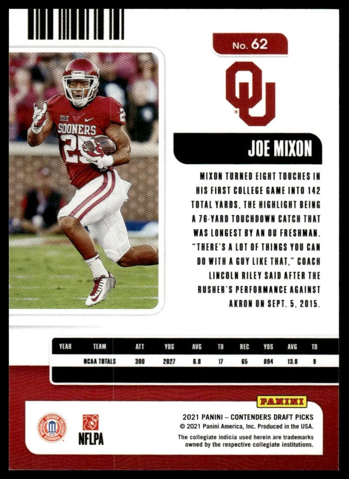 2021 Panini Contenders Draft Picks #62 Joe Mixon Green #/49 - Image 2 of 2