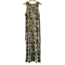 Eddie Bauer Women Green Camo Maxi Dress Cotton Camouflage Vacation Resortwear M