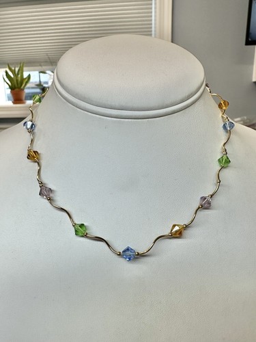 14k Yellow Gold & Swarovski Crystal Station 15” Choker Necklace 4.97 Grams - Picture 13 of 13