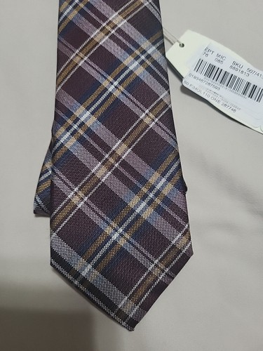 Dillards Boys Class Club Plaid Neck Tie Kid Maroon Blue Gold White - Picture 2 of 8