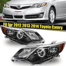For 2012 2013 2014 Toyota Camry Black Amber Pair Headlights Assembly Left+Right