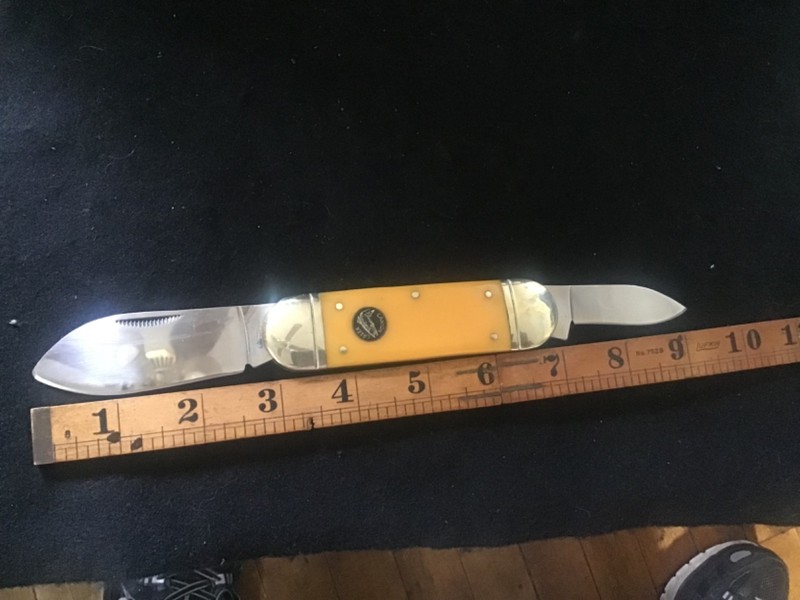 Vintage NEW Canyon Creek Cutlery Sun Fish Elephant Toenail Pocket Knife YELLOW