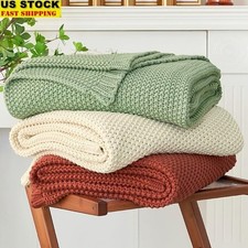 Chunky Knit Cotton Blanket Soft Cozy Throw Decorative Blanket Gift Idea New