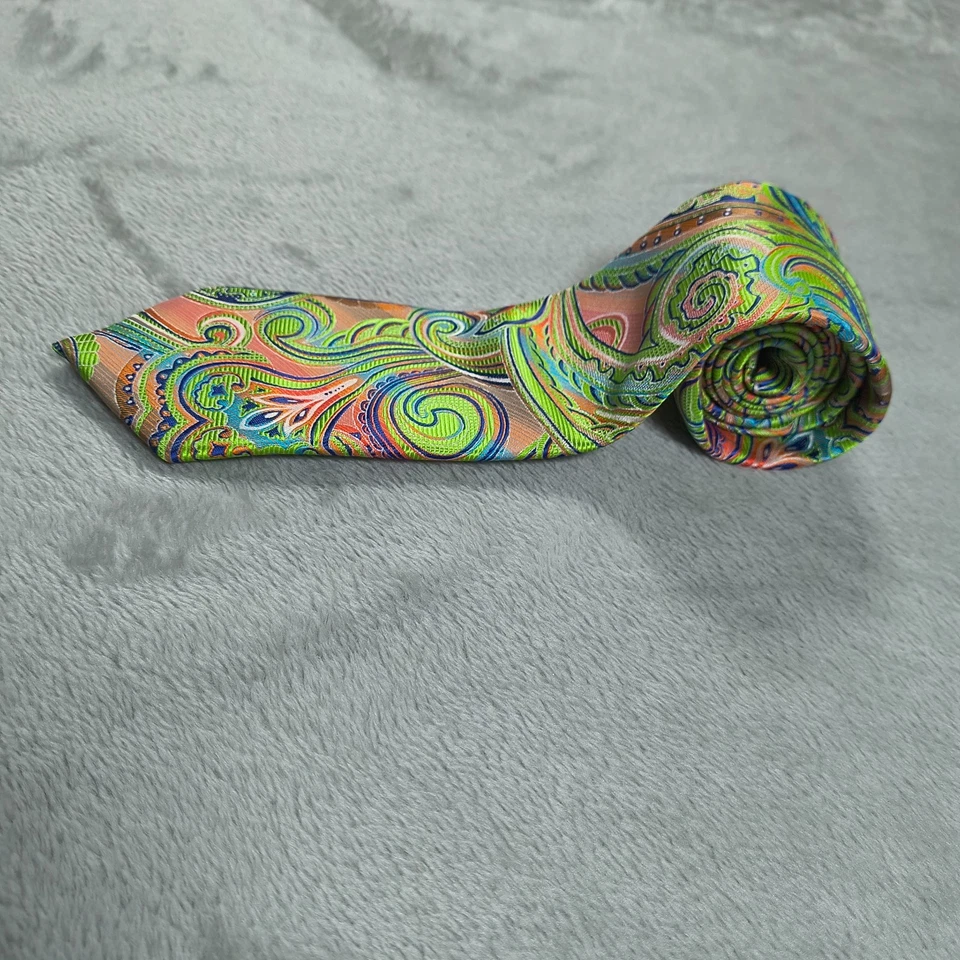 Hisdern 领带佩斯利 3.5x58 绿色粉色豪华丝绸手工制作领带装饰 — 第 2/4 张图片