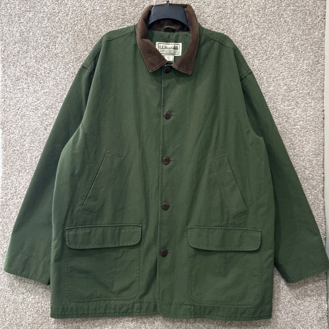 LL Bean Mens Size 2XL Green Canvas Cotton Lined Barn Chore Coat Jacket EUC