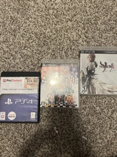 Lot Of 3 Final Fantasy PS3 Games XIII-2 & VII REM Kingdom Hearts - Good Conition