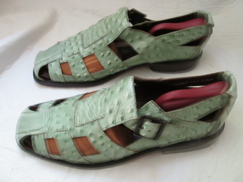 MAURI SUPER RARE MENS SANDALS SHOES 12 LEATHER GREEN NO ALLIGATOR CROCODILE