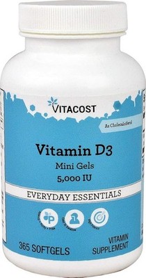 Vitacost Vitamin D3 As Cholecalciferol - 5,000 IU - 365 Softgels - Mini Gels