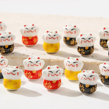 30Pcs Lucky Cat Beads Ceramic Bead Maneki Neko Porcelain Spacer Beads for DIY Je