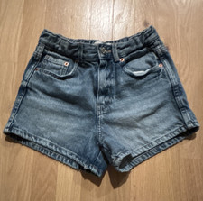 Zara Girls Blue Denim Shorts Size 9 Button Solid Medium Wash Flat Front
