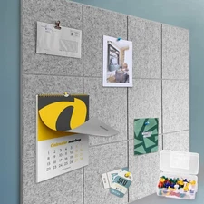 Felt Wall Tiles Bulletin Board with Removable Adhesive, 47"x35" Grey Cork Boa...