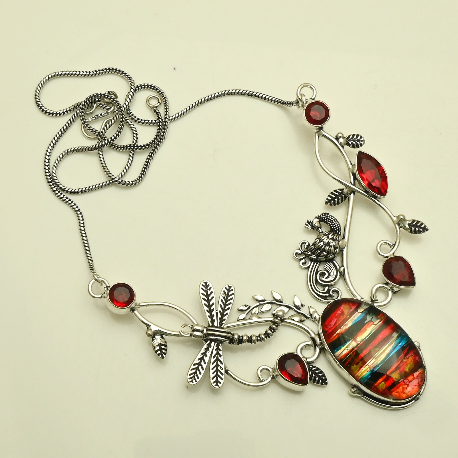 Ammolite Opal Garnet Gemstone Ethnic Handmade Necklace Jewelry 31 Gms AN 36270