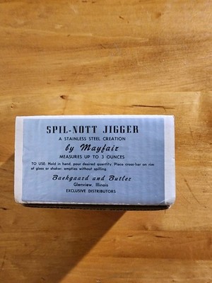 Old SPIL-NOTT Jigger Stainless 3oz  Jigger By Mayfair original Box Rare NEW -NOS